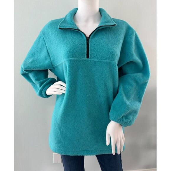 90s Vintage Nordstrom Teal Oversized Fleece Pullover 3/4 Zip Sweatshirt size XS - Picture 1 of 7